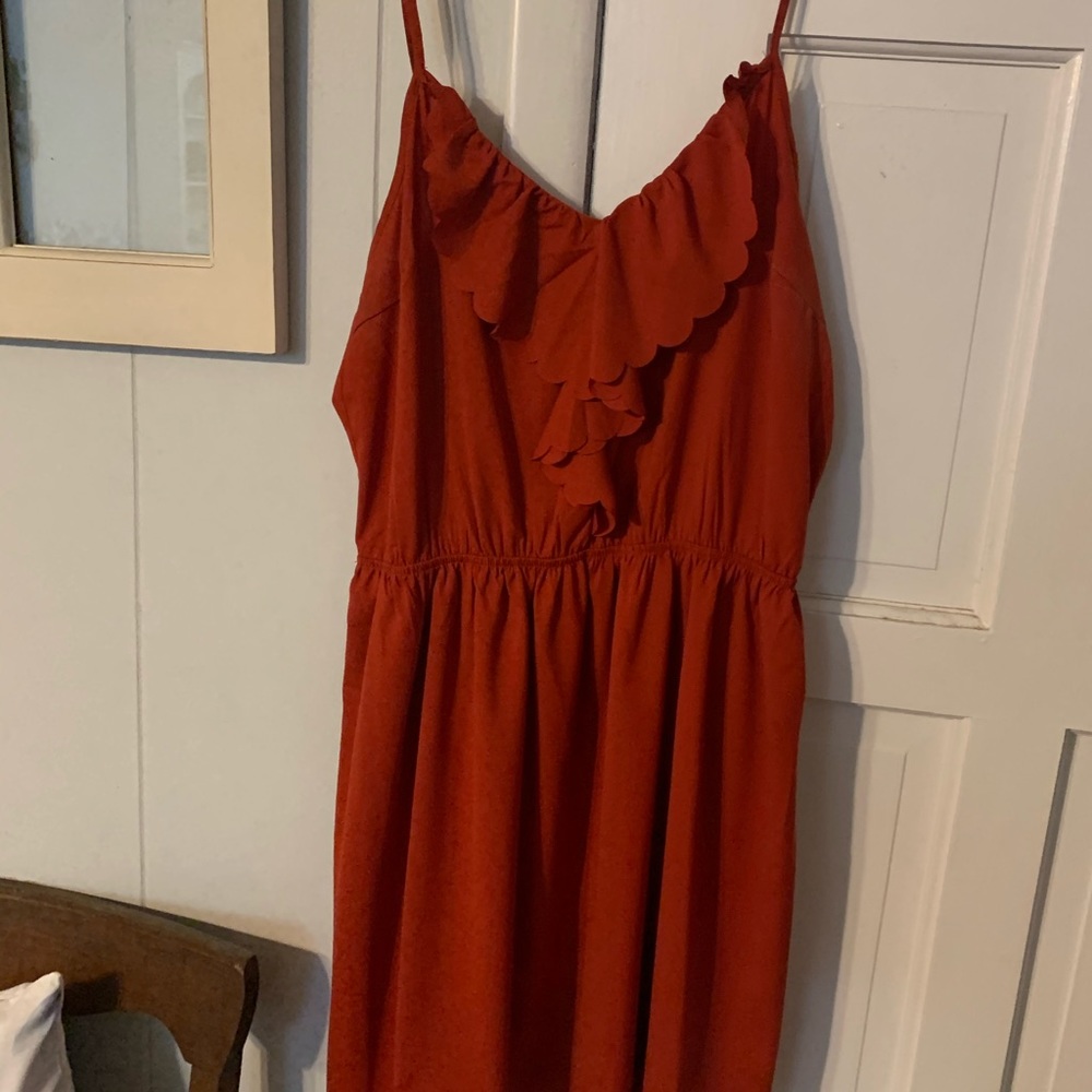 Rust colored ruffled dress
